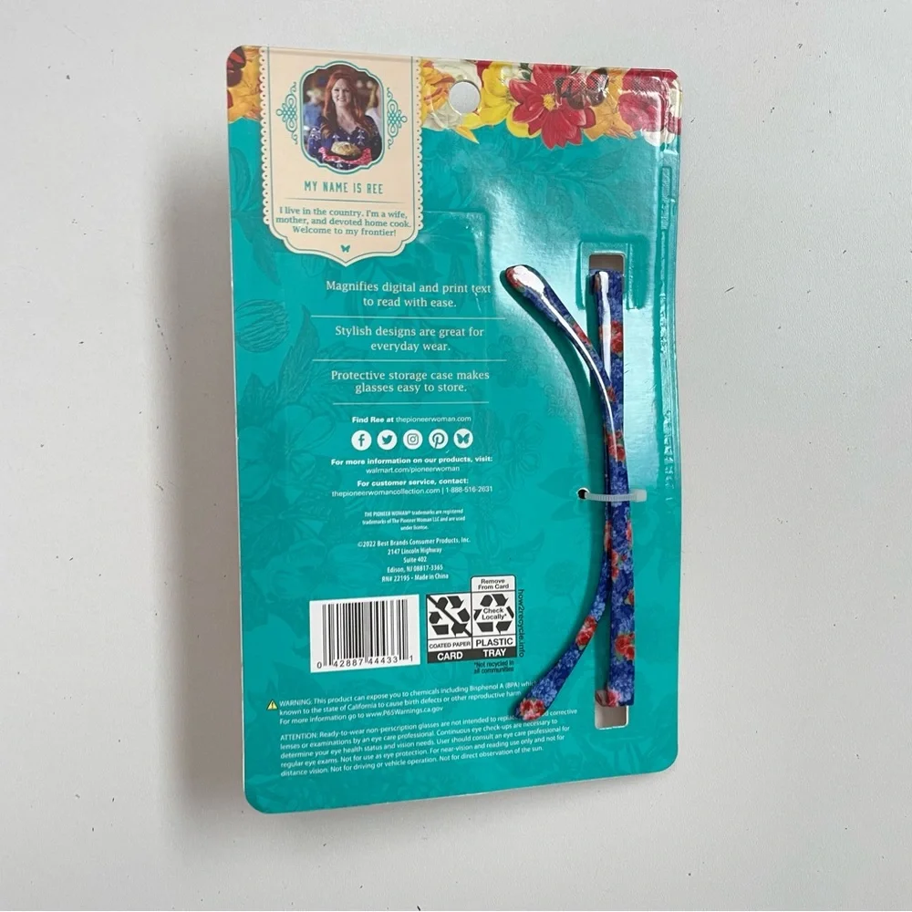 The Pioneer Woman Reading Glasses Heritage Protective Case Floral +1.50 Blue Red
